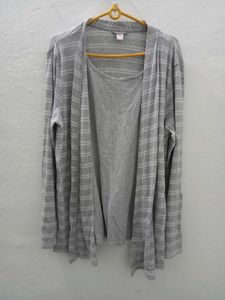 XXL Grey Striped Cardigan Tank Top