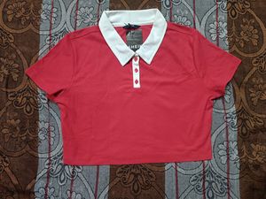 Shein Red Cropped Polo T-Shirt