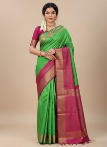 Green & Pink Silk Saree