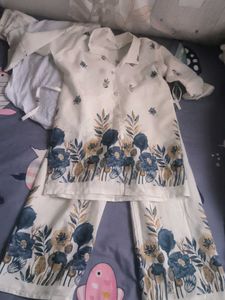 White Floral Print Kurta Set