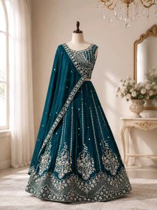 Stunning Teal Embroidered Lehenga Choli