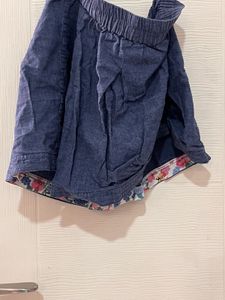 Denim look Skirt with Floral Trim