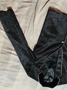 Men's Black Blazer with White Polka Dots