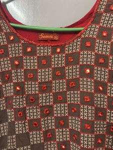 Brown Checkered Tunic with Red Accents