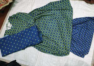 Green & Blue Ethnic Kurta Set with Dupatta