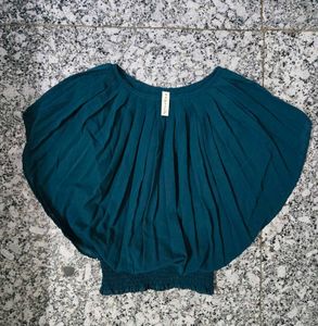 Teal Pleated Batwing Top