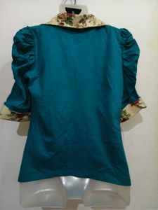 Teal Floral Trim Blazer