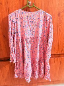Pink Floral Tiered Dress