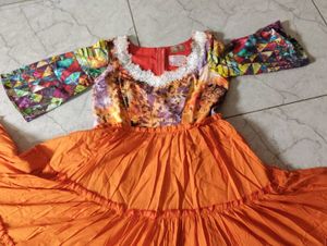 Vibrant Floral Print decent cotton blend gown
