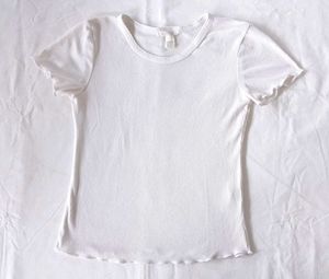 White Ribbed Ruffle Tee