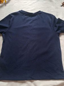 Navy Blue Ribbed Knit Top