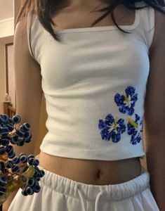 White Y2K sequins floral top