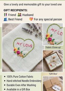 Hand-embroidered Heart "My Love" Hanky