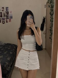 White Denim Button-Front Skirt