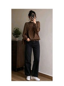 Brown  net Long Sleeve woollen top