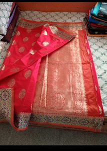 new Red Silk Saree with Golden Motifs