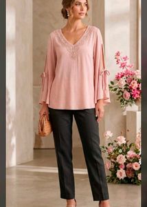 Elegant Pink V-Neck Top with Tie Sleeves