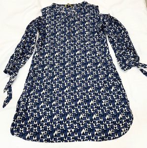 Blue &amp; White Printed Cold-Shoulder Kurta