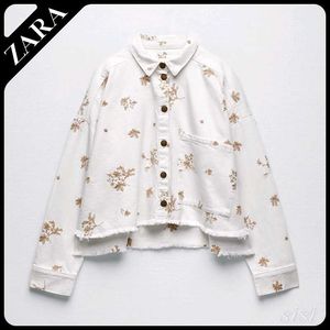 Final Sales 🔥Zara White Floral Print Cropped Deni