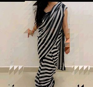 DESIGNER BLACK AND WHITE ZEBRA PRINT SAREE..