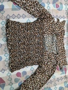 Leopard Print Smocked Crop Top