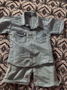 Kids Denim Shirt & Shorts Set