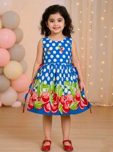 ​🍒 Blue Cherry Polka Dot Frock (2-4 Years)