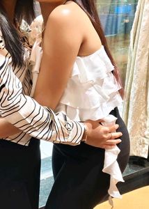 White Ruffled Halter Neck Top