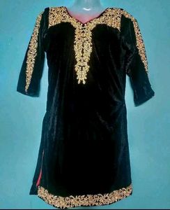Elegant Black Velvet Kurta with Gold Embroidery
