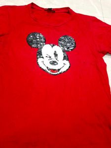 Red Mickey Mouse Sequin T-Shirt