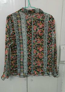 Floral Print Sheer Button-Up Top