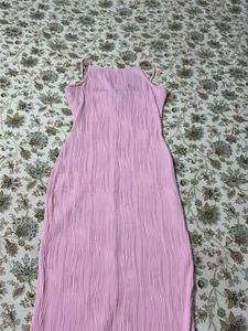 Pretty Pink Pleated Long Dress