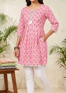 Pink Printed Kurta with Tassel Detail