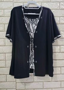 Black Short-Sleeve With Attached Front Plus Size