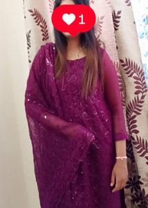 Maroon Embroidered Salwar Suit full work dupta