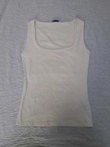 Zara Cream Square Neck fitted Top