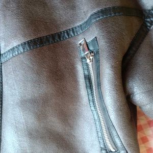 Brown Faux Leather Biker Jacket