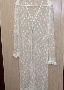 Sheer White Embroidered Long Cover