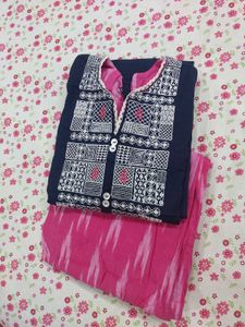 Embroidered Navy Blue Kurta Set