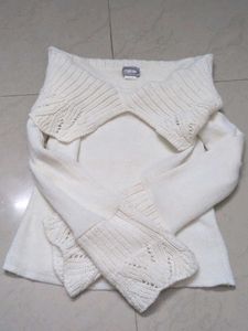 Vintage Rave Y2K Cream Knit Sweater with Collar