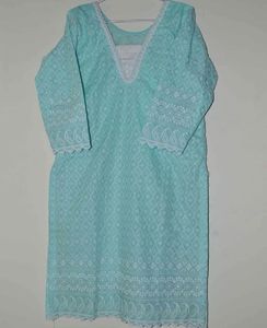 Elegant Teal Kurta with White Lace