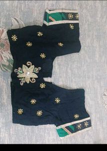 Beautiful Embellished Navy &amp; Green Saree