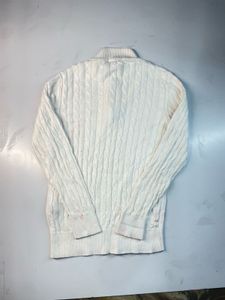 unisex Cream Cable Knit Quarter Zip Sweater
