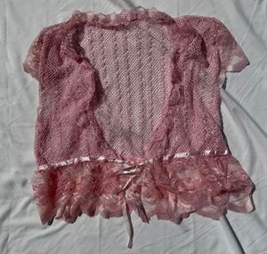 Pink Lace Cropped Cardigan