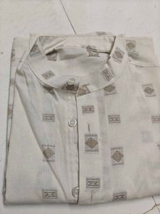 Men's Cotton White Printed Kurta