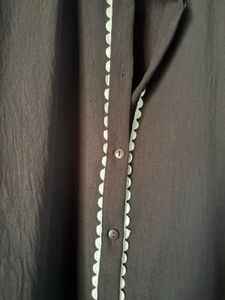 Black Button-Up Shirt with Scalloped Trim