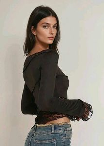 Elegant Lace Trim Long Sleeve Top
