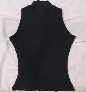 Sleek Black Mock Neck Sleeveless Top