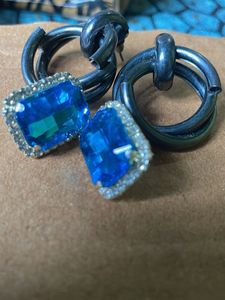 Statement Earrings - Blue Gem Accents