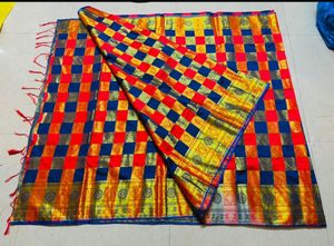 Vibrant Checkered Silk Blend Saree